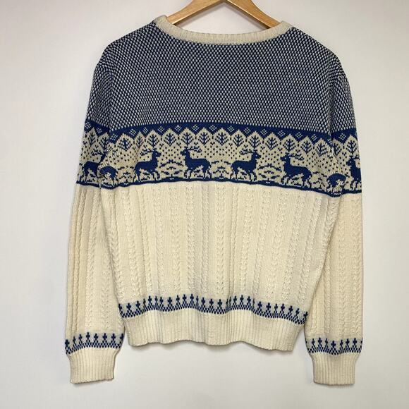 Vintage Christmas Sweater 90s Deer Sweatshirt Knit Blue Vtg - Picture 2 of 2